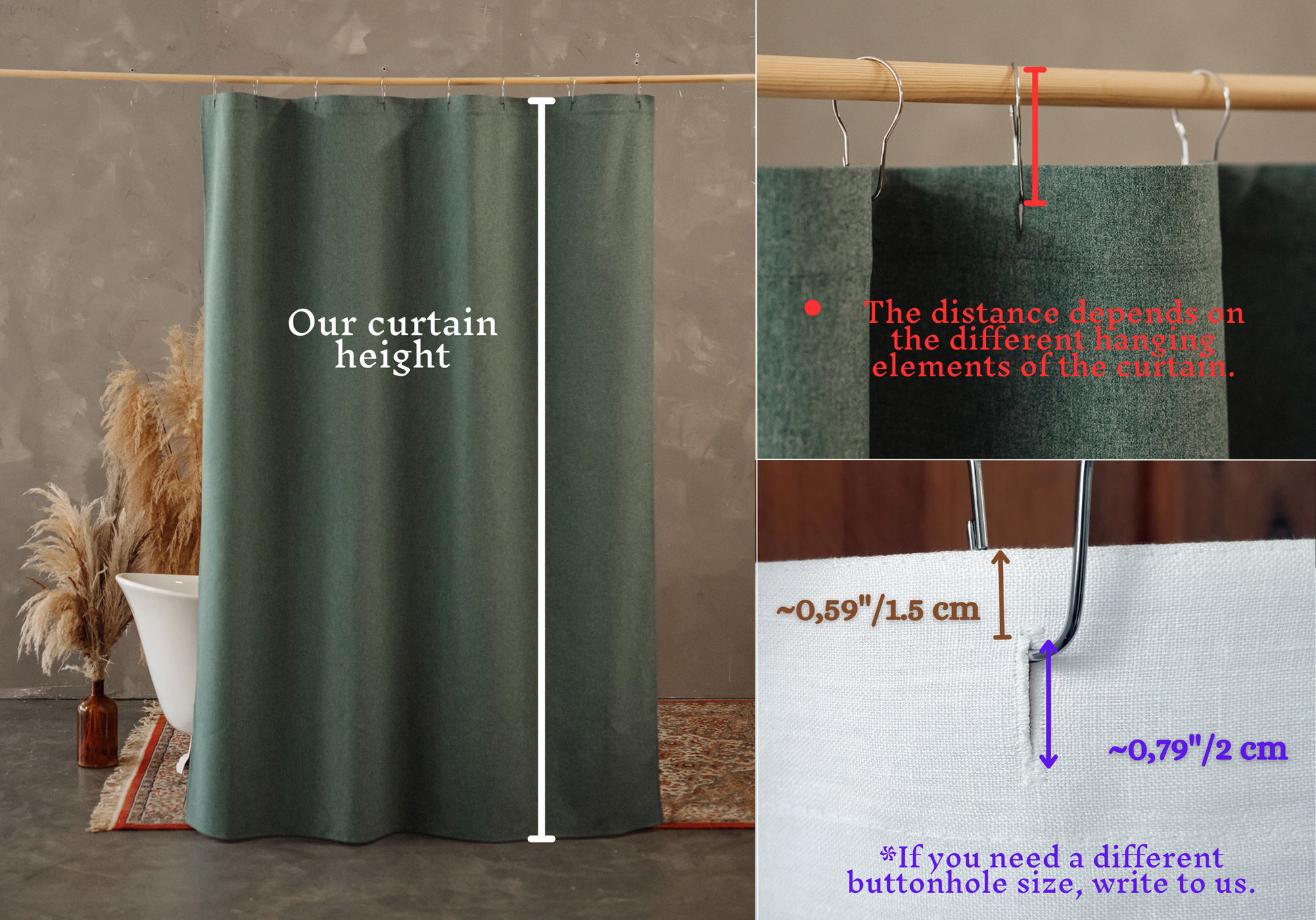 the measurements of a shower curtain are shown