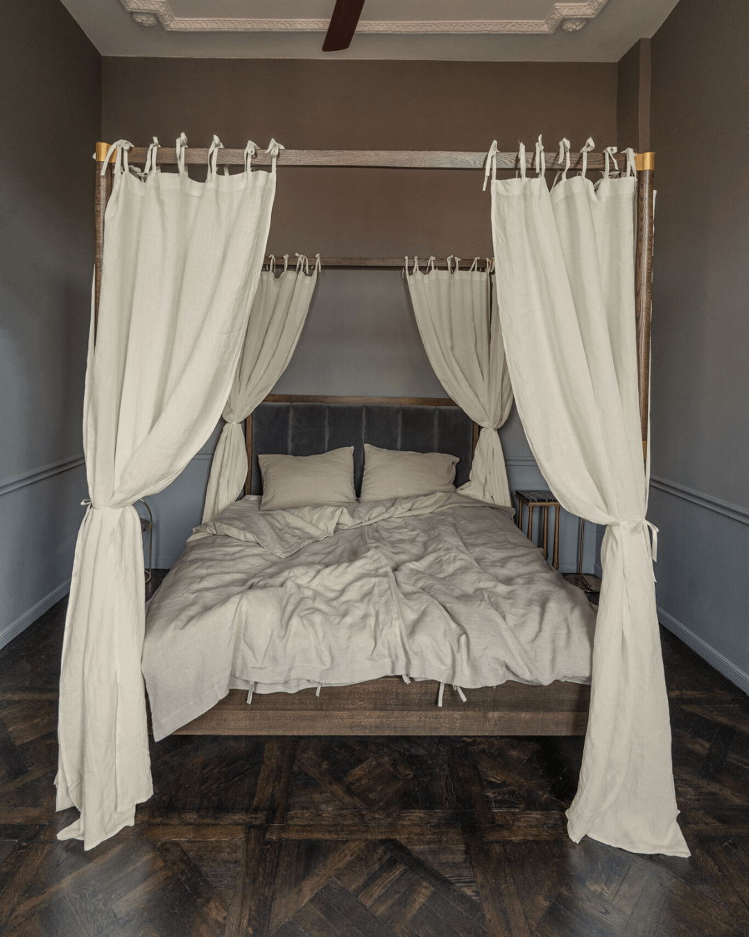Canopy bed linen curtains with ties in Cream color-Dusty Linen-#original_alt_text#-