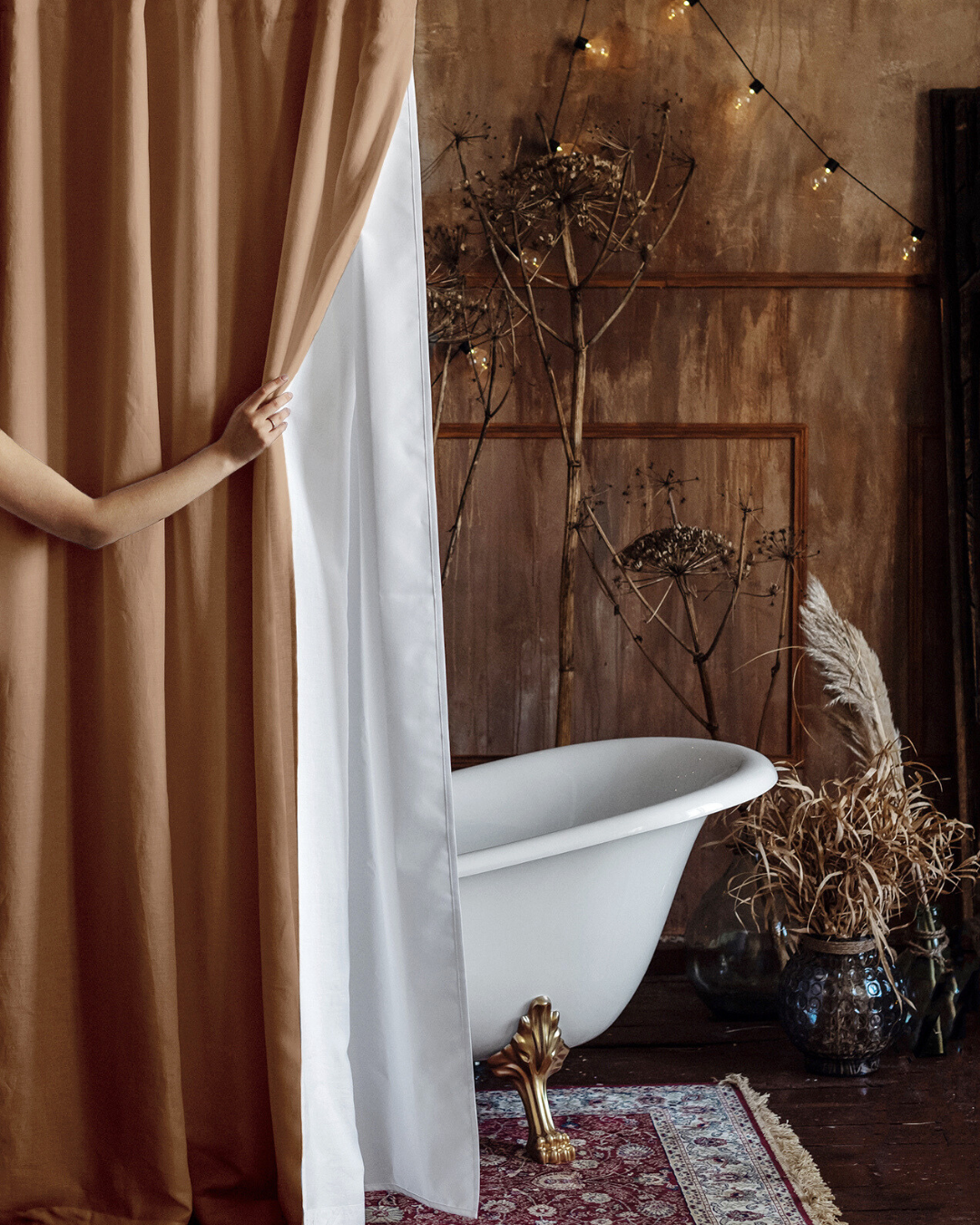 Camel Brown color waterproof curtain - long shower curtain.