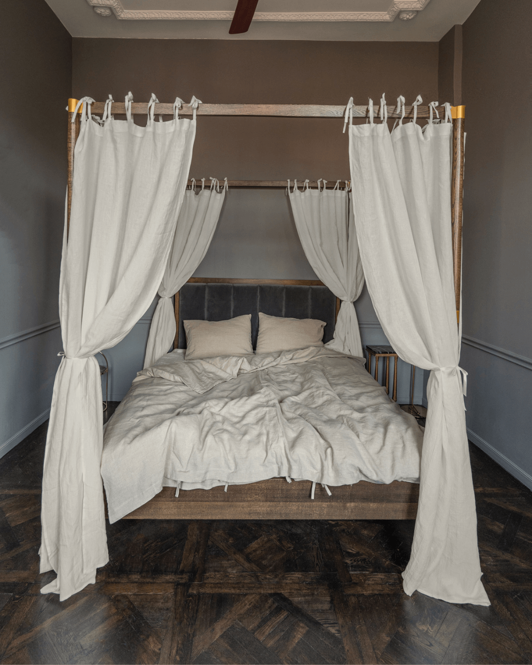 Canopy bed linen curtains with ties in Natural color (175 g/m2 density)-Dusty Linen-#original_alt_text#-