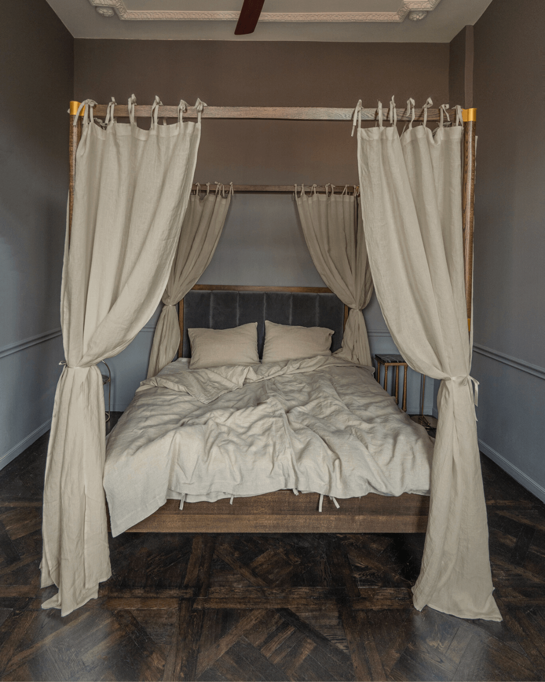 Canopy bed linen curtains with ties in Natural color (190 g/m2 density)-Dusty Linen-#original_alt_text#-