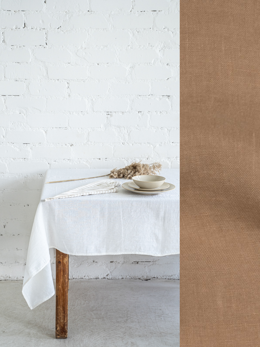 Linen tablecloth in Camel Brown color (density 175 g/m2) Dusty Linen