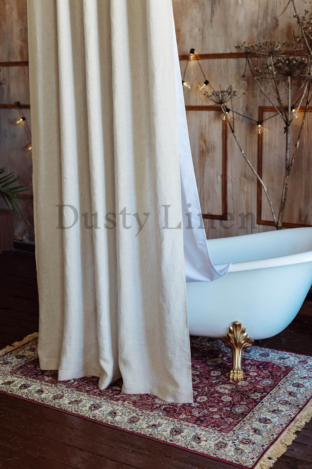 Dusty Linen made best selling natural light color linen bath curtain for rustic interior
