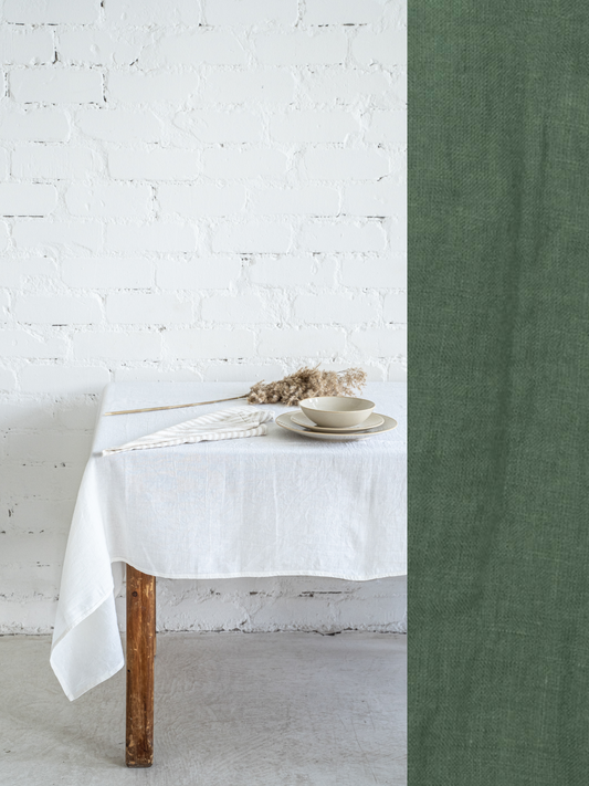 Linen tablecloth in Safari Green color (density 175 g/m2) Dusty Linen
