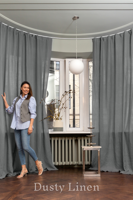 100% Linen Curtains - Gray color. Dusty linen