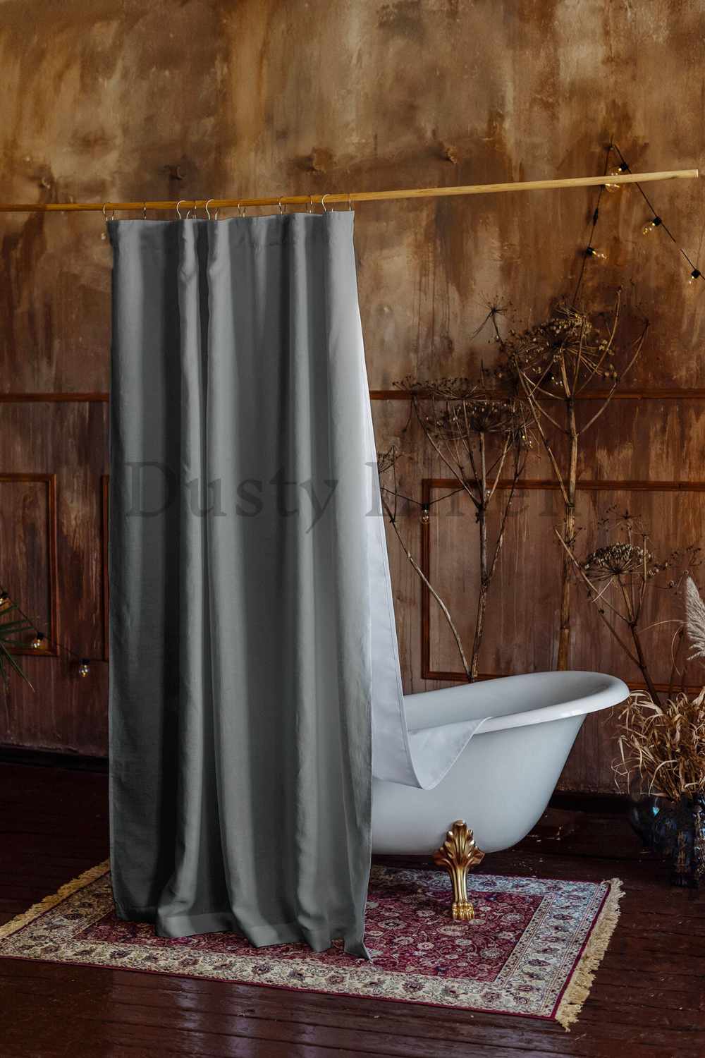 Dusty Linen made best selling gray / grey color linen bath curtain for rustic interior