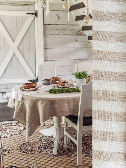 Linen tablecloth in Striped Natural color (density 190 g/m2) Dusty Linen