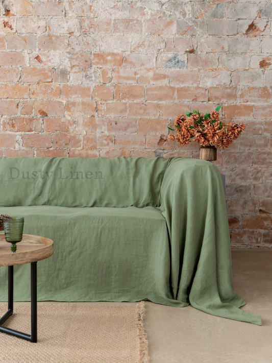 Seamless Linen Couch Cover - Khaki green. Dusty linen