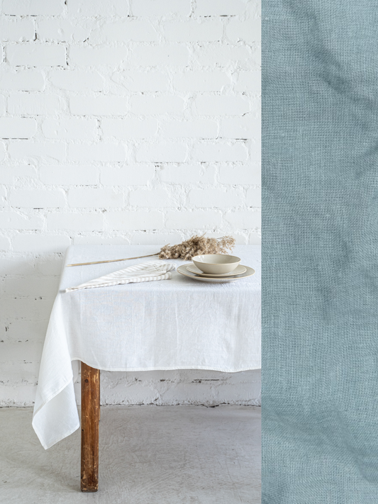 Linen tablecloth in Gray Blue color (density 175 g/m2) Dusty Linen