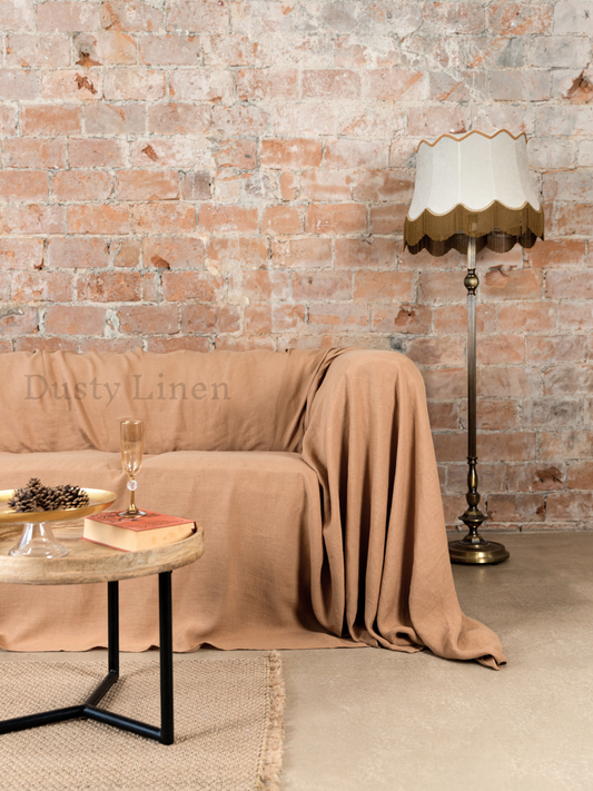 Seamless Linen Couch Cover - Camel brown. Dusty linen