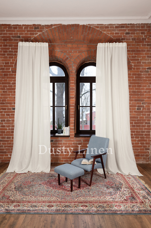 100% Linen Curtains - Off white color & density 190 g/m2. Dusty linen