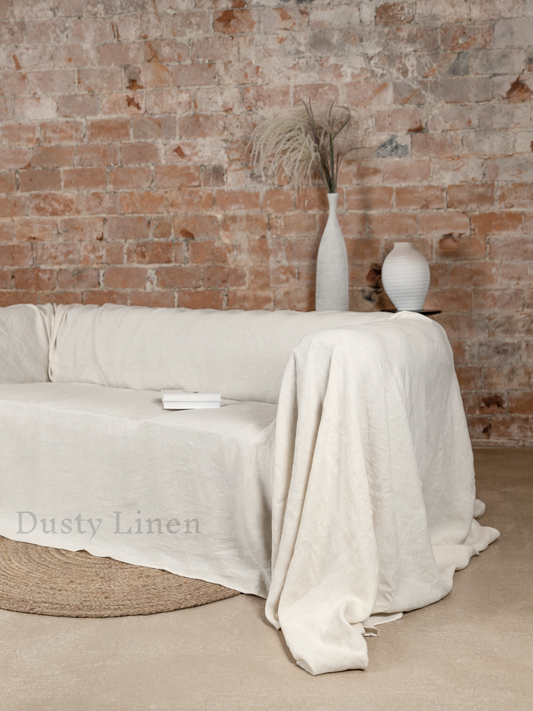 Seamless Linen Couch Cover - Cream color. Dusty linen