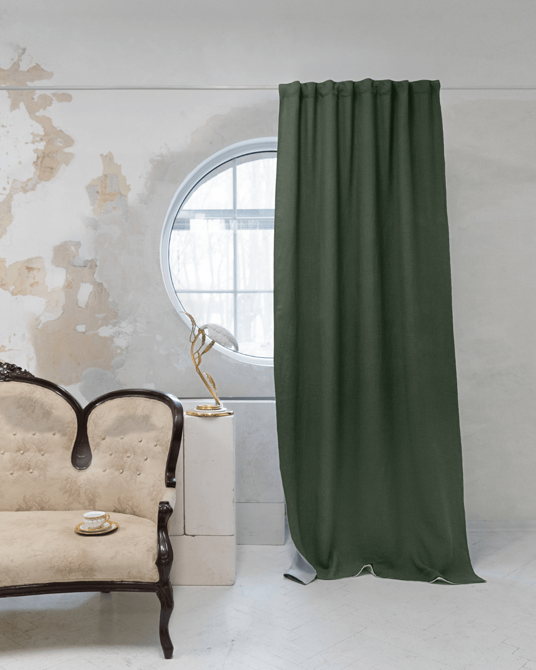 Safari Green color Linen Blackout Curtains - DustyLinen
