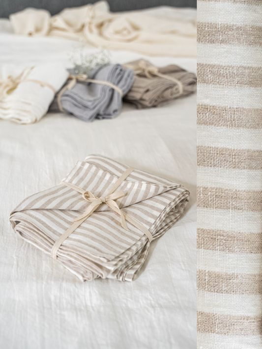 Linen flat sheet in Striped Natural color (density 190 g/m2) *with seams in the middle Dusty Linen