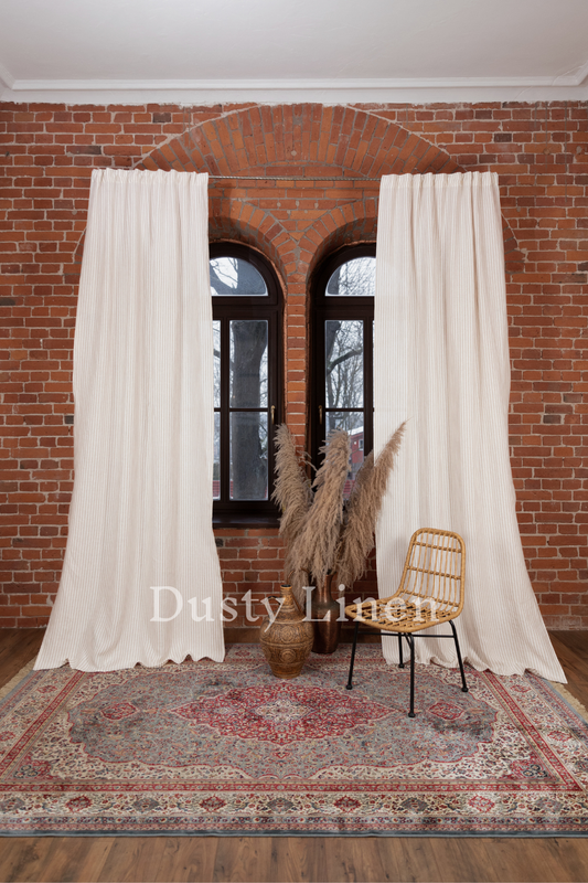 100% Linen Curtains - Striped natural color. Dusty linen