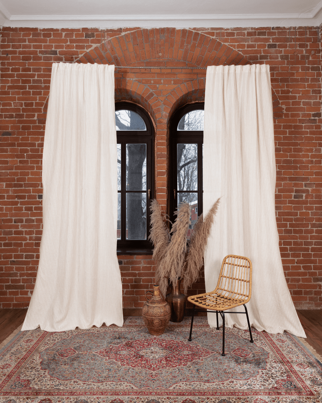 100% Linen Curtains - Striped natural color. Dusty linen