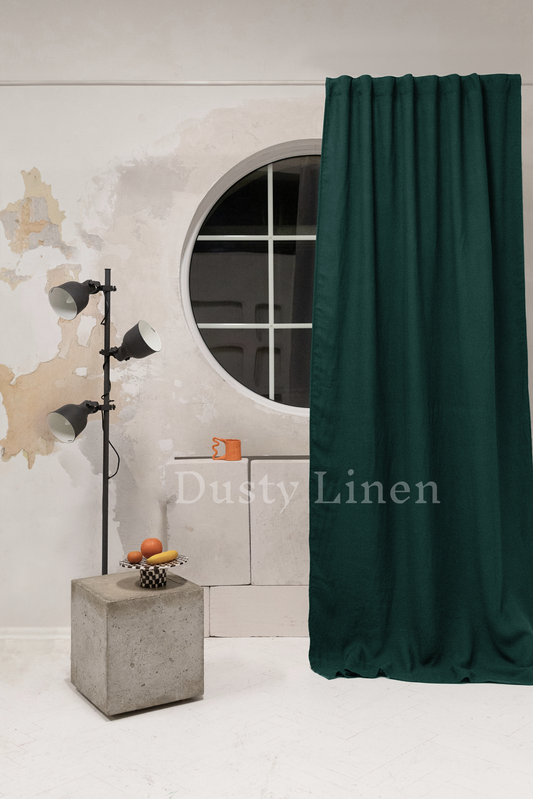 Emerald Green color Linen Blackout Curtains - DustyLinen