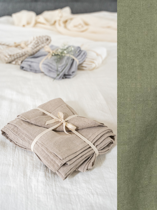 Linen flat sheet in Khaki Green color (density 175 g/m2) *No additional seams in the middle Dusty Linen