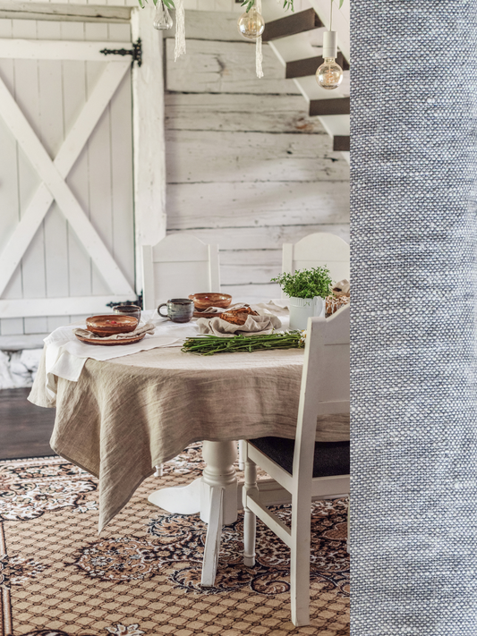 Linen tablecloth in Melange Gray color (density 190 g/m2) Dusty Linen