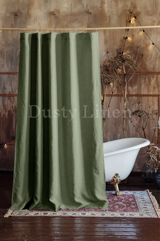 European Linen Shower curtain - Khaki Green color - 25 Sizes