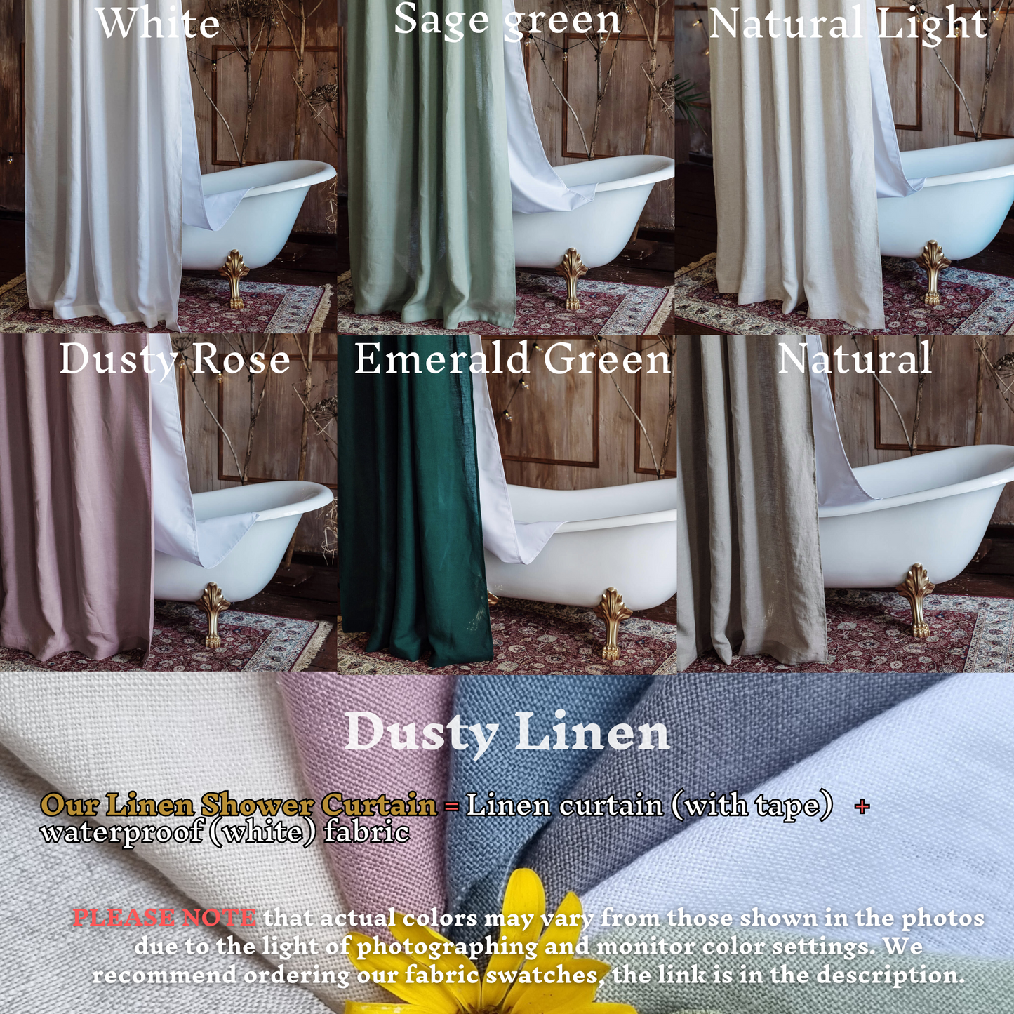 Linen Shower curtain in Safari Green color