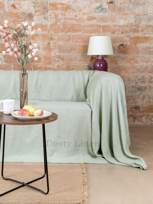 Seamless Linen Couch Cover - Sage green. Dusty linen