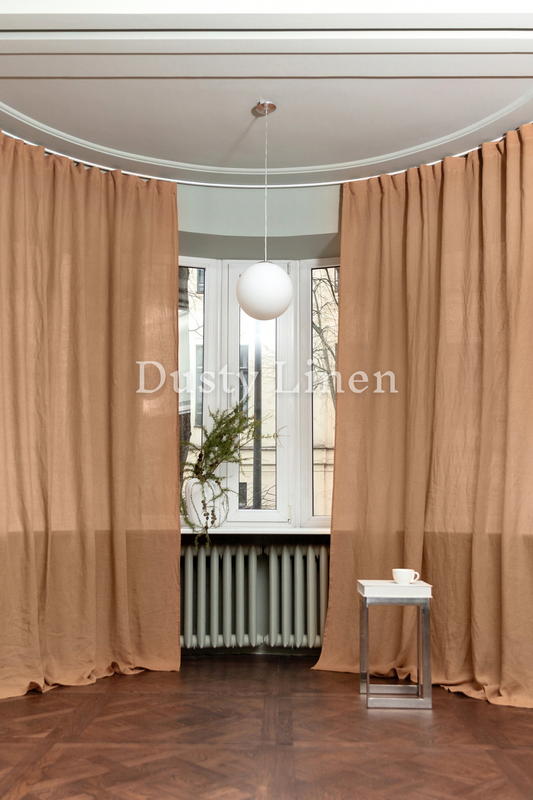 100% Linen Curtains - Camel brown. Dusty linen