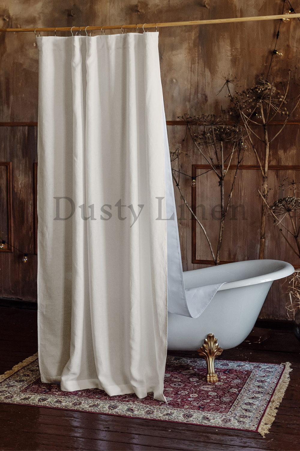 Dusty Linen made best selling Cream color linen bath curtain for rustic interior