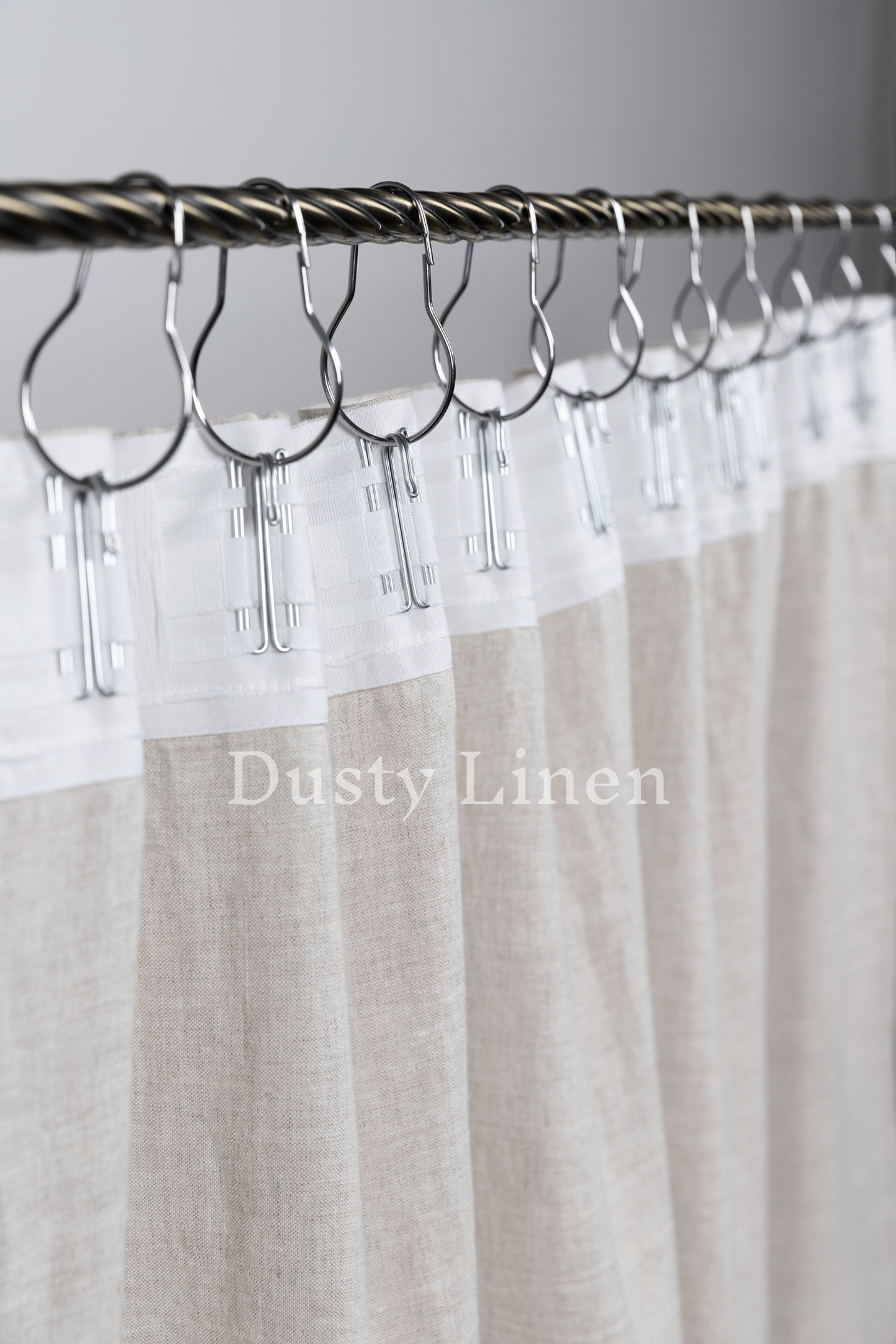 Set of 2 linen curtains (Density: 190 g/m2) in Striped Natural color