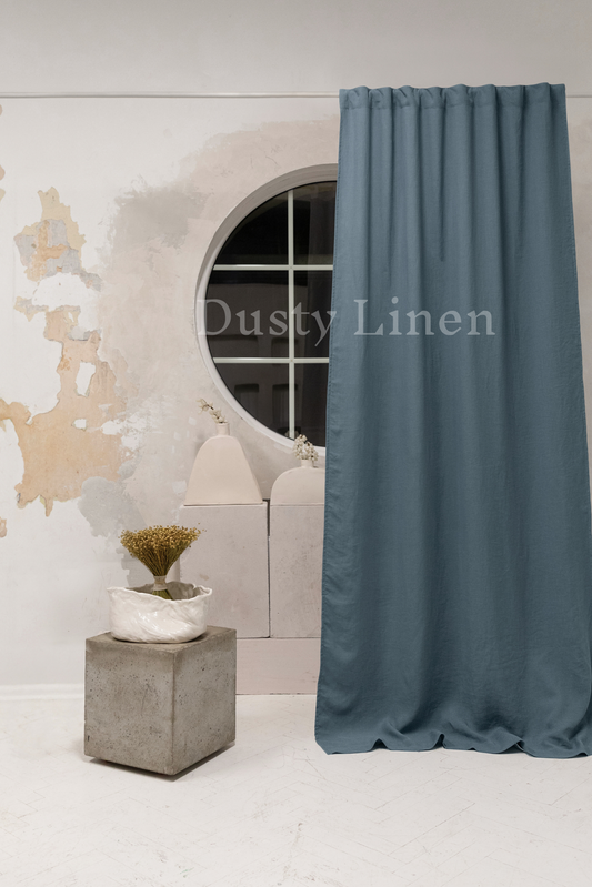 Gray Blue color Linen Blackout Curtains - DustyLinen