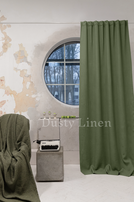 Khaki green Linen Blackout Curtains - DustyLinen