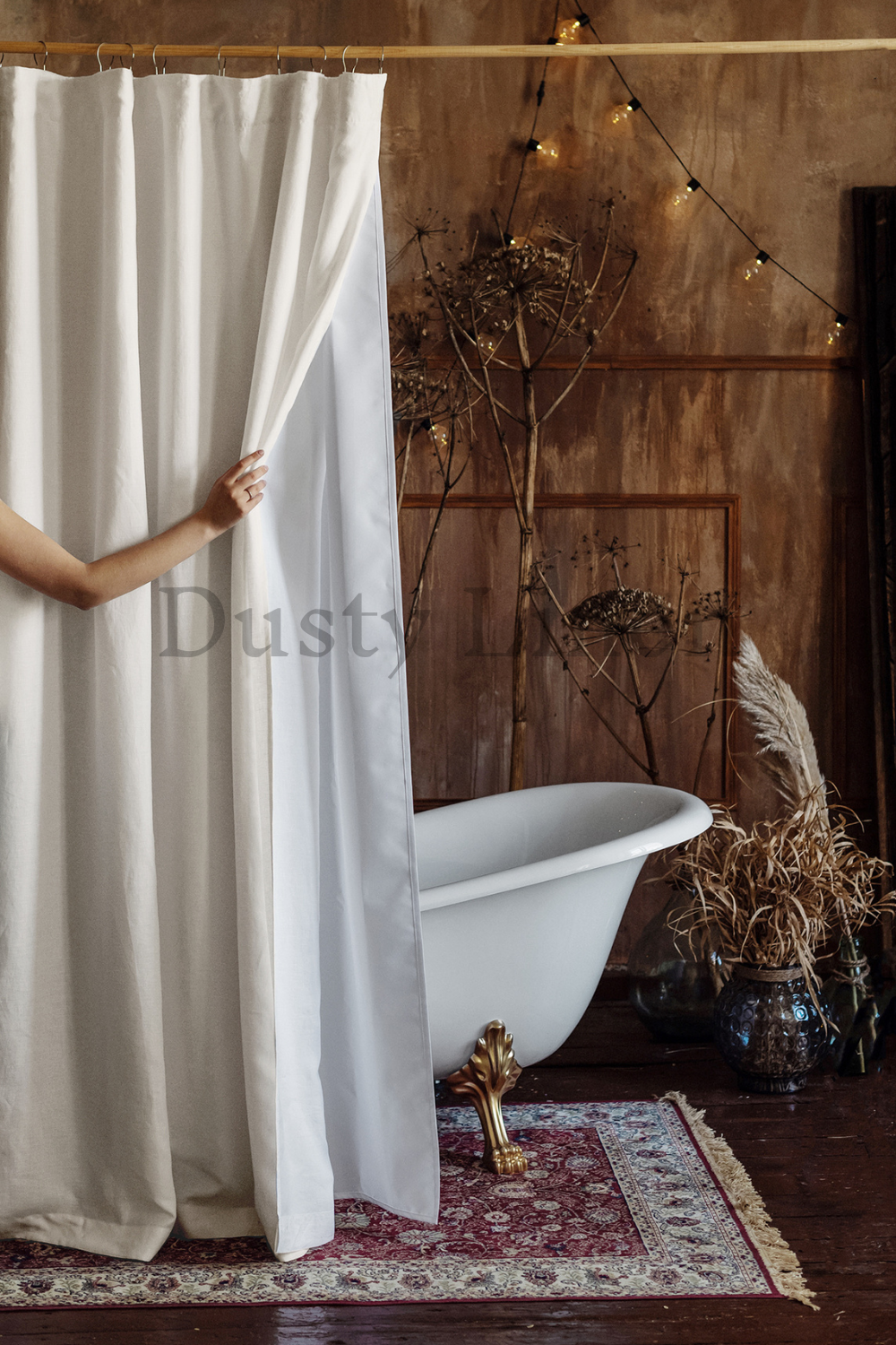 Cream color country style linen drapery - bathroom panel - bath curtain