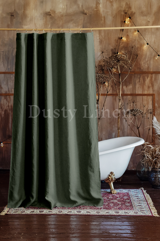 European Linen Shower curtain - Safari Green - 25 Sizes