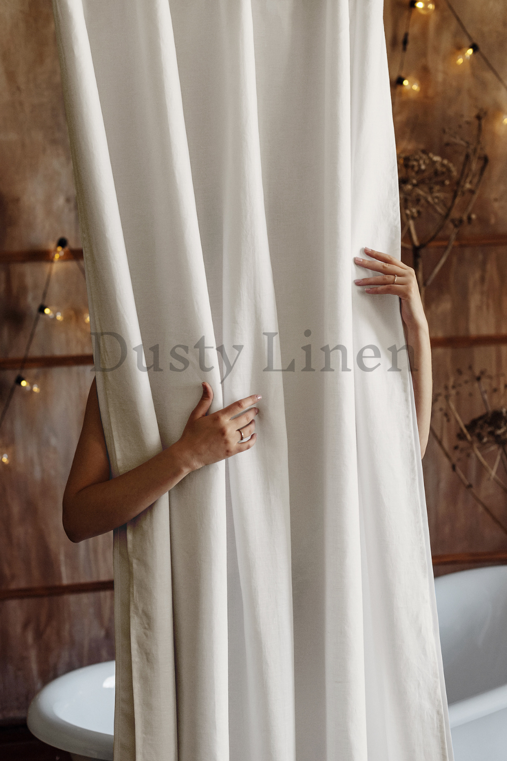Best housewarming gift - Bathroom decoration with Dusty Linen cream color bathroom shower drape