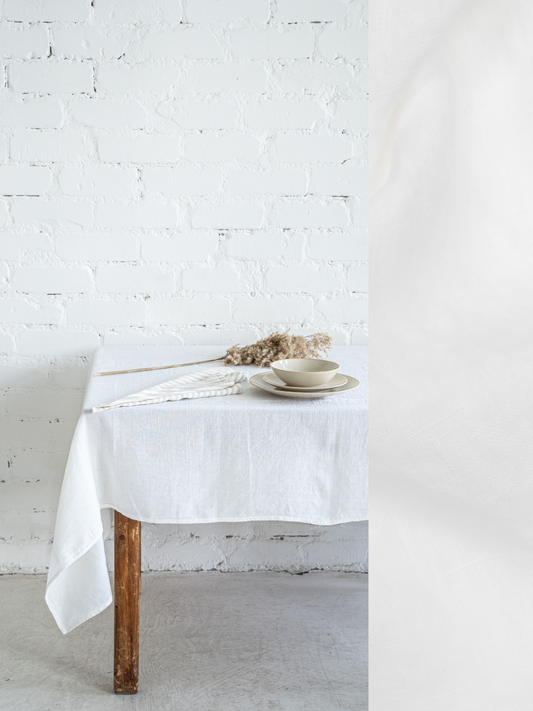 Linen tablecloth in White color (density 175 g/m2) Dusty Linen
