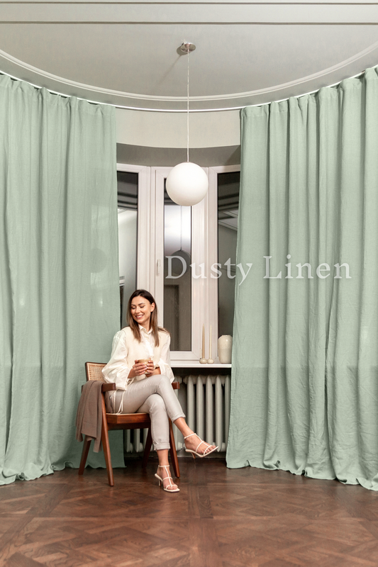 100% Linen Curtains - Sage green. Dusty linen