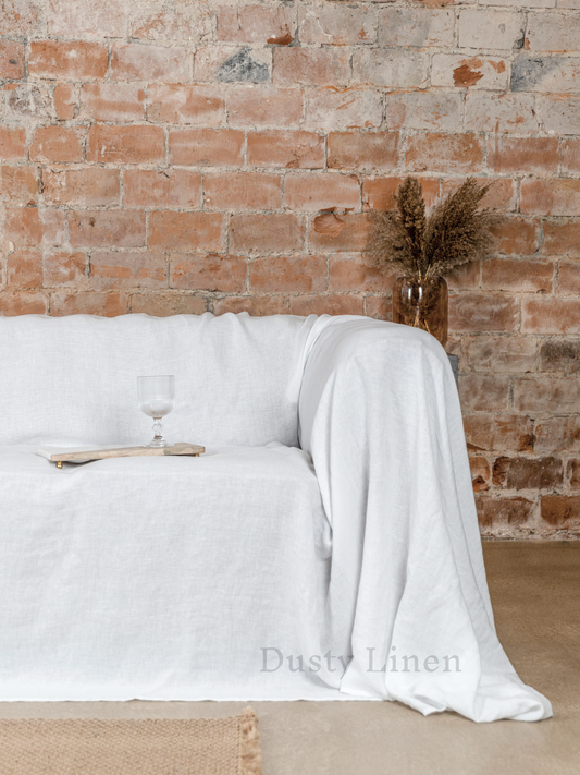 Seamless Linen Couch Cover - White color. Dusty linen