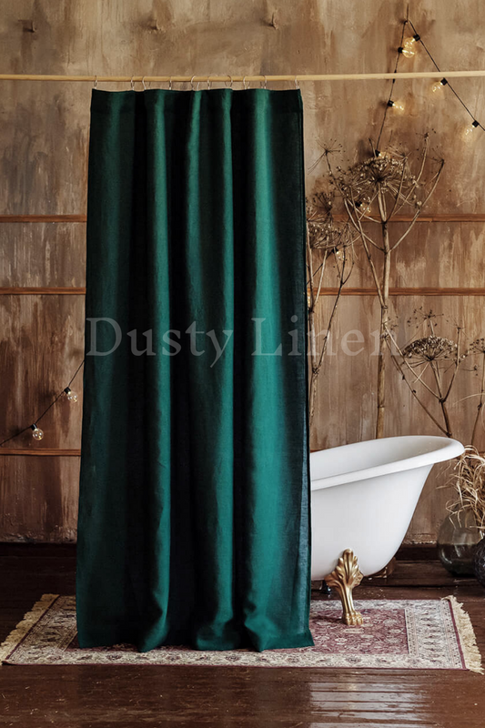 European Linen Shower curtain - Emerald green color - 25 Sizes