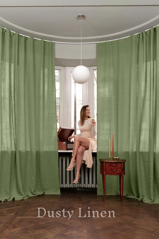 100% Linen Curtains - Khaki Green