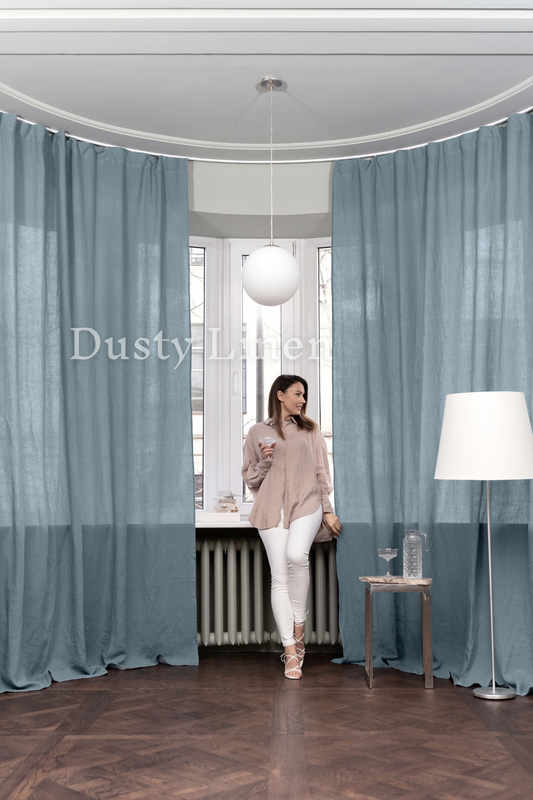 100% Linen Curtains - Gray blue. Dusty linen