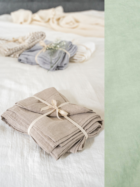 Linen flat sheet in Sage Green color (density 175 g/m2) *No additional seams in the middle Dusty Linen