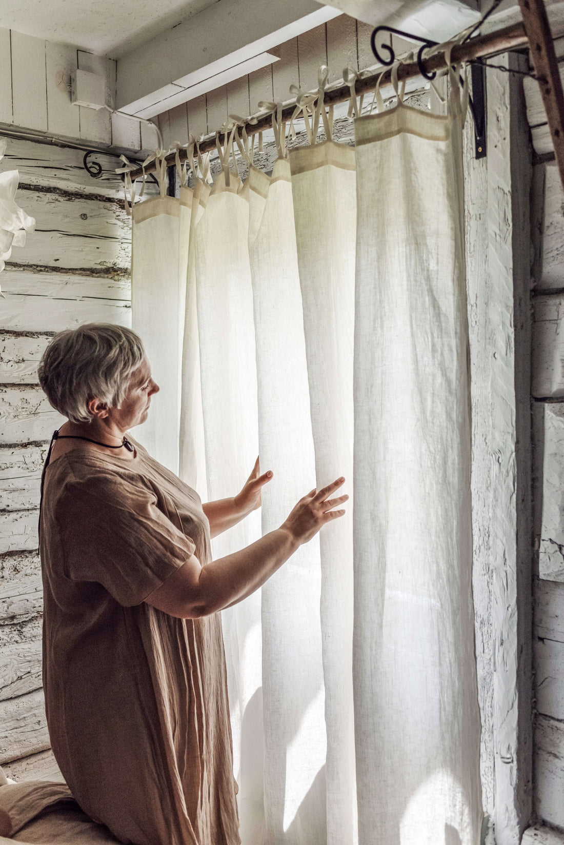 Custom made linen curtains by DUSTY LINEN in a naturally styled interior