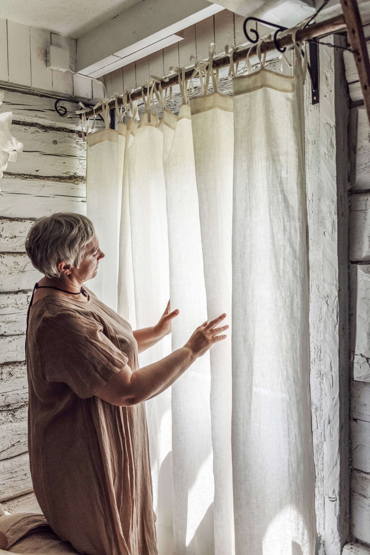 Custom made linen curtains by DUSTY LINEN in a naturally styled interior