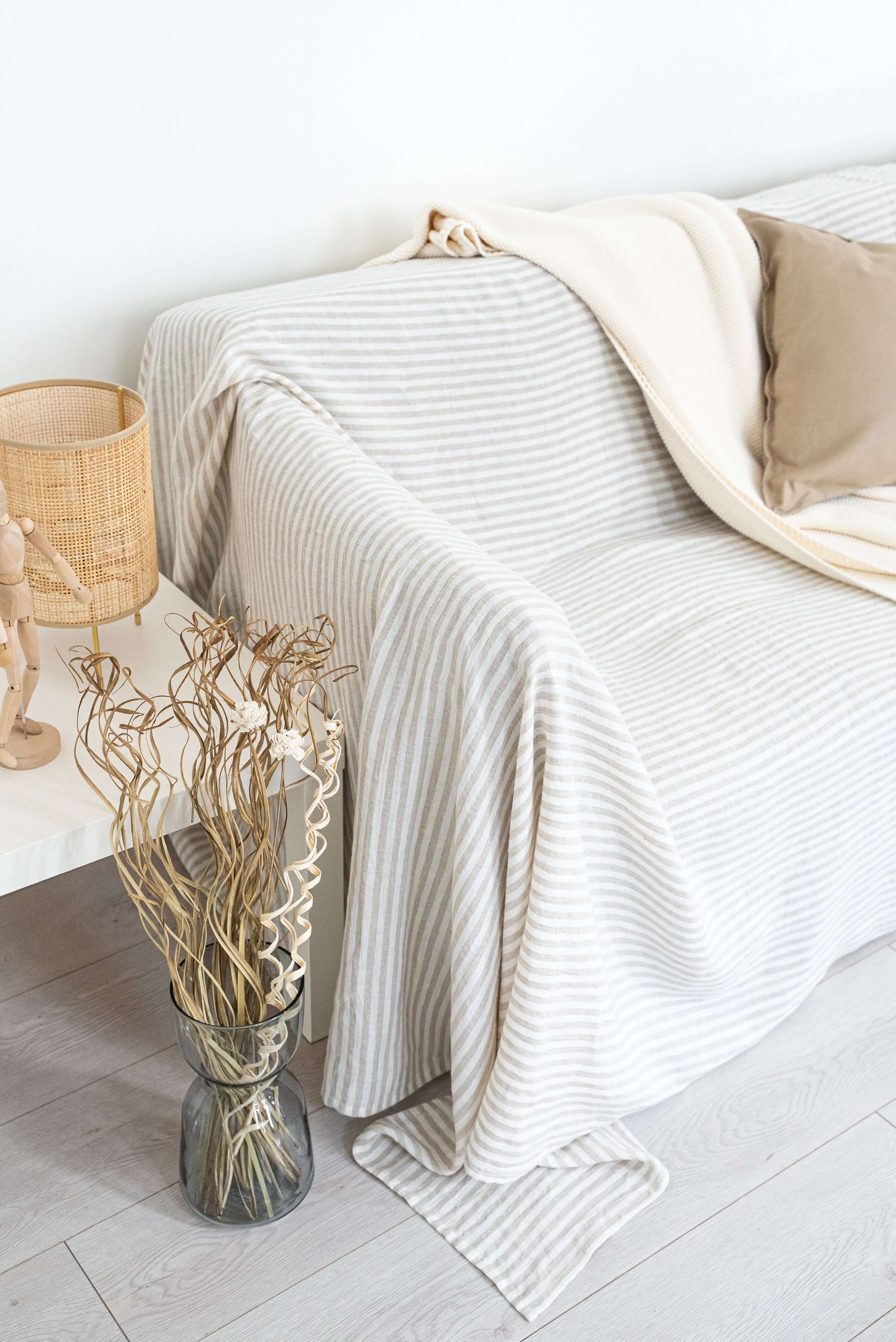 100% Linen Sofa Covers made by  Dusty Linen in Ivory, off white color.