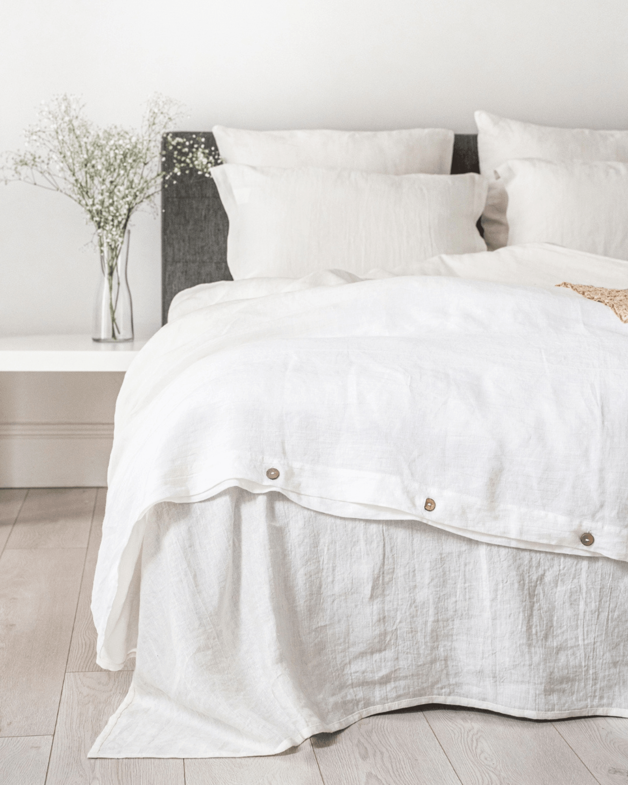 Minimalist linen bedding set in off white, EU, UK, US size, styled on bed
