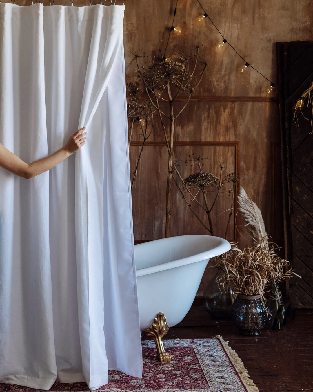 Dusty Linen made best selling white color linen bath curtain for rustic interior