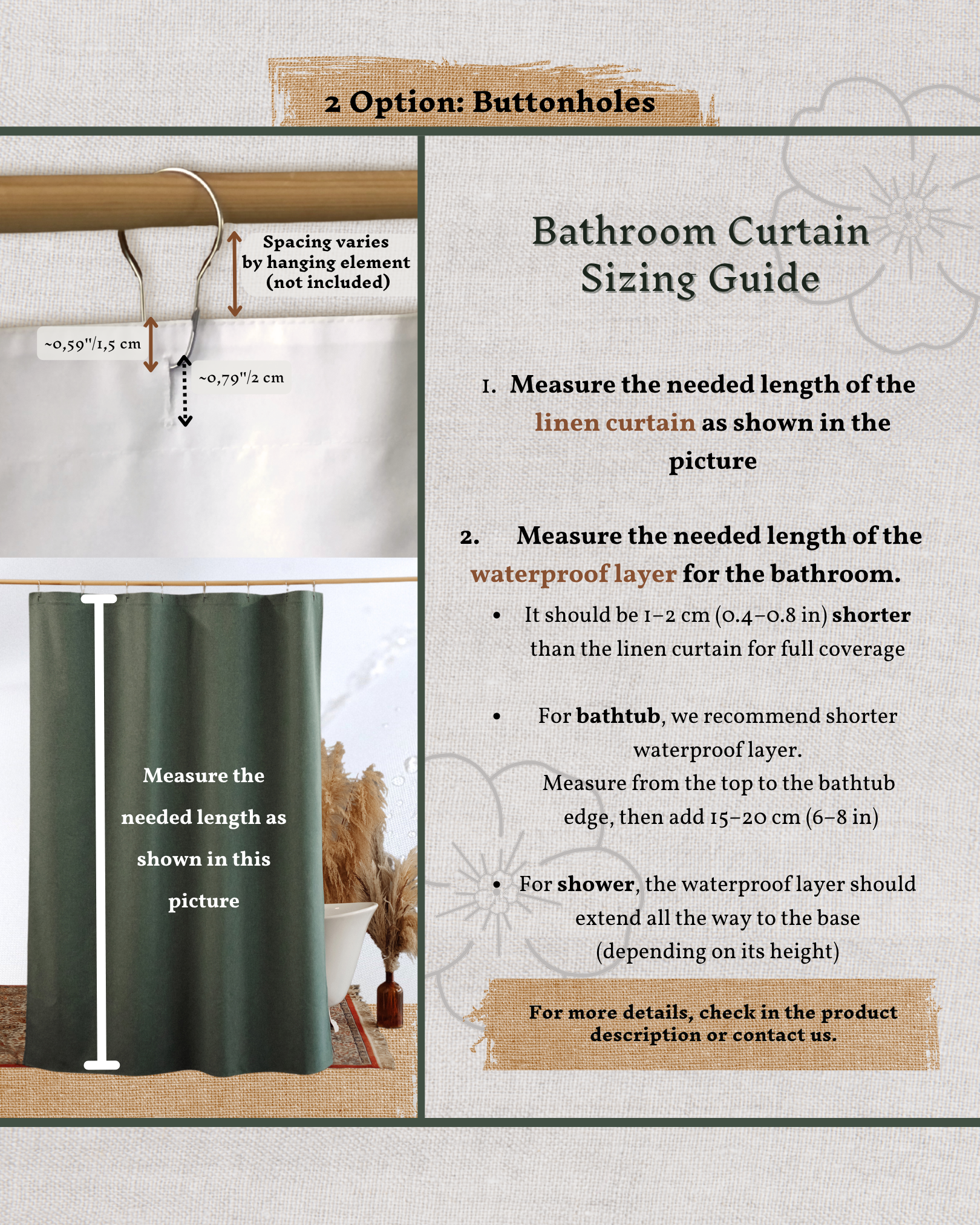 a bathroom curtain sizing guide with instructions