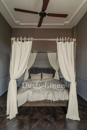 Canopy bed linen curtains with ties in Cream color-Dusty Linen-#original_alt_text#-