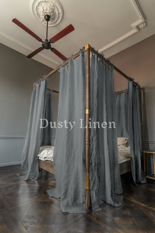 Canopy bed linen curtains with ties in Gray color-Dusty Linen-#original_alt_text#-
