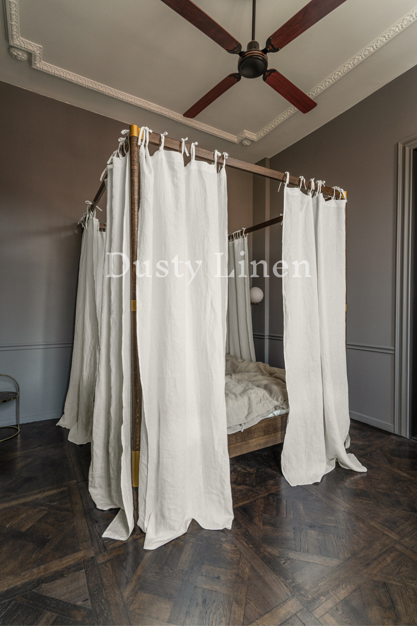 Canopy bed linen curtains with ties in Off White color-Dusty Linen-#original_alt_text#-